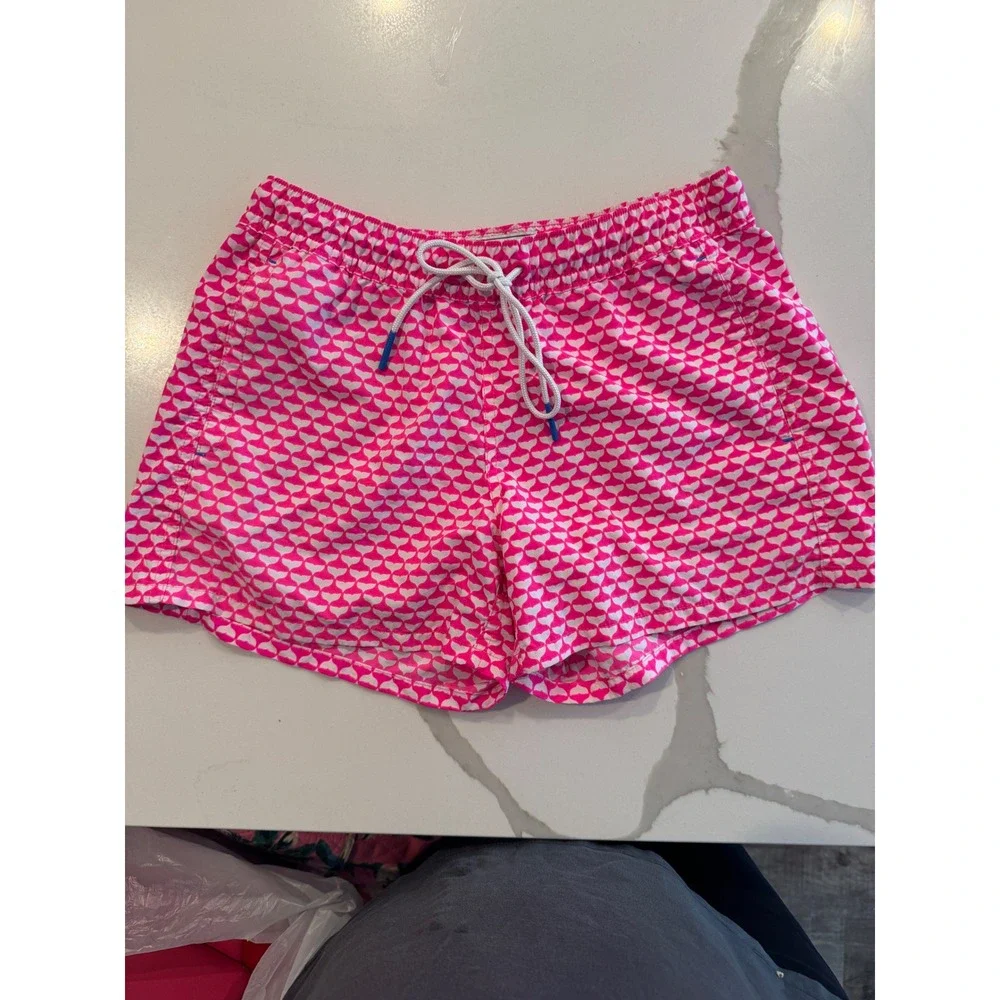 Vineyard Vines Performance Shorts Womens XXS Pink Whale Tail Print Drawstring